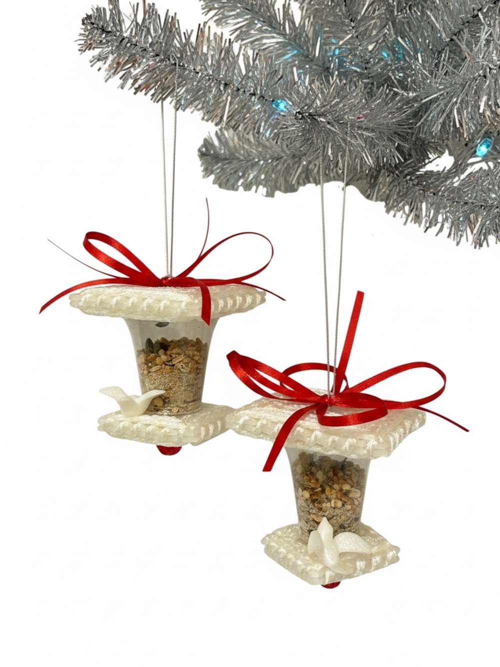 Vintage Homemade Plastic Canvas Birdhouse Christmas Holiday Ornament Lot of 2